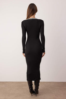 Siyah Renk Bloklu Midi Triko Uzun Elbise TWOAW26EL00149 - Trendyolmilla фото 4