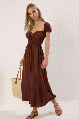 Trendyolmilla Plaj Giyim Ekru Maxi Dokuma Gipe Detayl? Elbise TBESS25EL00030 фото 6