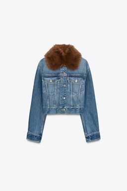 Z1975 FAUX FUR COLLAR SHORT DENIM JACKET - Zara фото 8