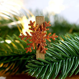 Цена за 2 шт. Прищепки декоративные новогодние Снежинки золотые, 6 шт.