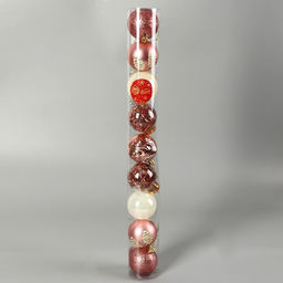 Ёлочные игрушки Мелодия, шары новогодние, d=6 см, набор 9 шт., волны, шишки, белый/розовый - Зимнее волшебство фото 4