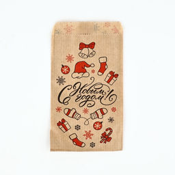 Цена за 50 шт. Пакет бумажный фасовочный, крафт, С Новым годом!, 8?16 см без окна