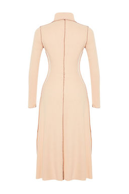 Camel Karyoka Dikisli A Kesim/Can Form Selanik/Triko Gorunumlu Midi Orme Elbise TWOAW24EL00333