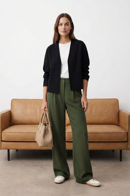 Ac?k Haki Yuksek Bel Wide Leg/Genis Paca Pilili Dokuma Kumas Pantolon TWOAW21PL0076