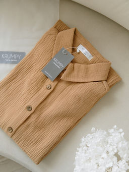 Женская муслиновая удлиненная рубашка бежевая - Krumpy фото 3