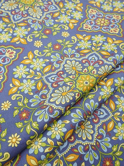 Сатин Мандала цветов цв.джинсово-фиолетовый, ш.2.5м, хлопок-100%, 115гр/м.кв - Купава фото 6