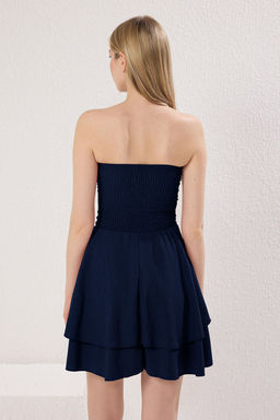 Lacivert Straplez Skater/Belden Ac?lan Fitilli Esnek Mini Orme Elbise TWOSS25EL00667 - Trendyolmilla фото 2