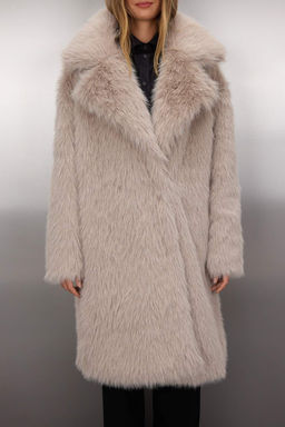 Vizon Oversize Kal?p Uzun Kurk Kaban TWOAW25KB00053 - Trendyolmilla фото 6