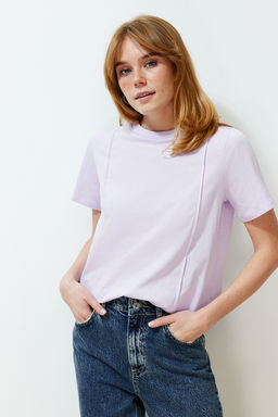 TRENDYOLMILLA Lila Bisiklet Yaka Nervurlu Regular Orme T-Shirt TWOSS24TS00050  фото 2