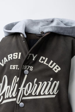 BOMBER JACKET WITH HOODIE AND FAUX LEATHER SLEEVES - Zara фото 6