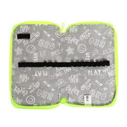 Пенал школьный, 2 секции, 11×19 см «Чёрный-ярко-салатовый»