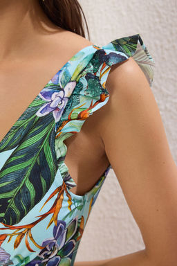 TRENDYOLMILLA Tropikal Desenli Derin V Regular Mayo TBESS25MA00121 фото 3