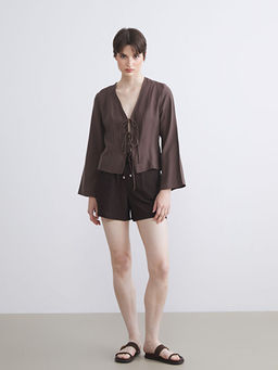 V Yaka Modal Kar???ml? Ba?lamal? Bluz