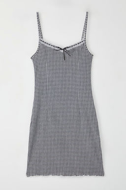 Siyah Ekose / Kareli Baglama Detayl? Mini Fitted/Vucuda Esnek Orme Elbise TWOSS25EL00389 - Trendyolmilla фото 5