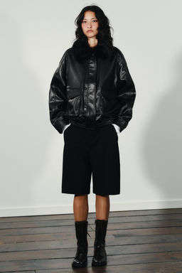 JACKET WITH DETACHABLE FAUX FUR COLLAR