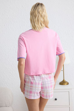 Trendyolmilla Lacivert %100 Pamuklu Ekoseli Biye Detayl? Sortlu Orme Pijama Tak?m? THMSS25PT00097 фото 6