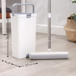 Швабра с отжимом и ведром Raccoon, швабра 32×5×132 см, ведро для полоскания и отжима 14 л