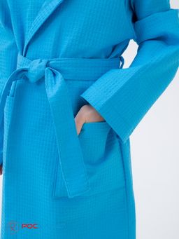 Детский вафельный халат с капюшоном бирюзовый В-07 (14)