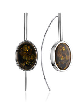 Эффектные серьги-крючки со вставкой из зелёного янтаря «Бенефис» - Амберхолл фото 2