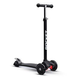 Самокат 3-х колесный ROCKET,колеса PU со светом, ABEC 7, черный