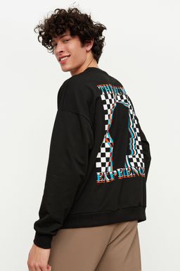 Siyah Oversize/Genis Kesim Bask?l? Sweatshirt TMNAW22SW0417