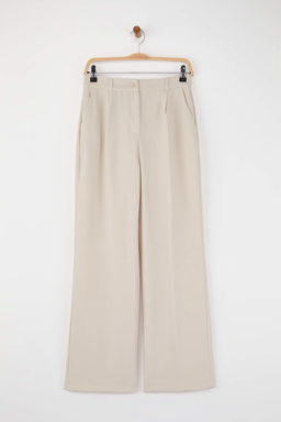 Tas Yuksek Bel Wide Leg Genis Paca Pilili Dokuma Kumas Pantolon TWOAW21PL0076