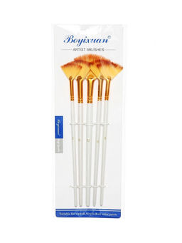 Набор кистей для рисования, синтетика, 5 штук: № 1/8, 3/8, 5/8, 1/2, 1/4, плоские, веерные, деревянная ручка, международный размер