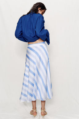 FALDA MIDI RAYAS / Azul / Blanco - Zara фото 4