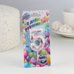 Цена за 3 шт. Свеча в торт «Белый мрамор», цифра 5, 5.5 см