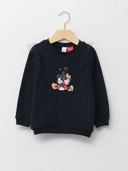 Bisiklet Yaka Uzun Kol Minnie ve Mickey Mouse Bask?l? K?z Bebek Sweatshirt