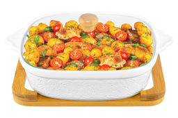 Блюдо д/зап и серв 31,5*25,6*12,5 см 2 л "Розы" + стекл крышка на дер подставке