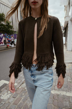 FRINGED KNIT CARDIGAN