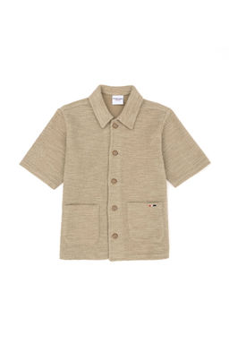 Светлая рубашка цвета хаки с коротким рукавом для мальчика Неожиданная скидка в корзине