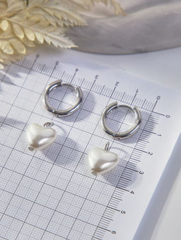 Серьги со съёмным элементом «Трансформер» сердечко жемчужное, цвет белый в серебре