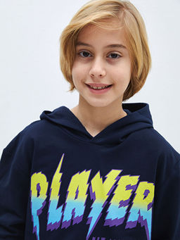 Bask?l? Uzun Kollu Erkek ?ocuk Hoodie - Waikiki фото 2