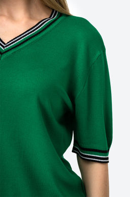 Женская футболка из вязаного трикотажа с V-образным вырезом Happy Fox  фото 16