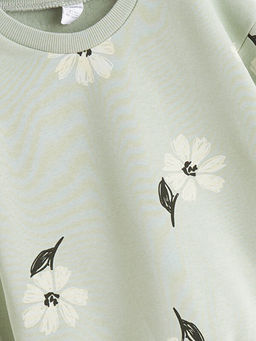 Bisiklet Yaka ?i?ekli K?z ?ocuk Kal?n Sweatshirt