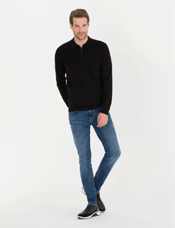 Siyah Slim Fit Fermuarl_ Polo Yaka Triko Kazak - Pierre cardin фото 4