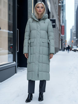 Пальто утепленное стеганное зимнее с капюшоном женское зеленого цвета 9609Z - Mtforce фото 23