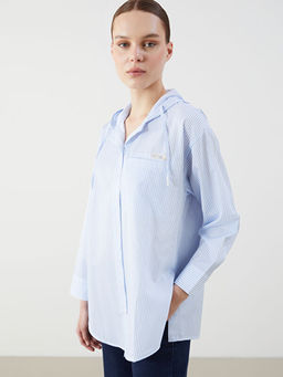Kap??onlu ?izgili Oversize Kad?n G?mlek Tunik