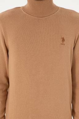 Erkek Slim Fit Bal_k__ Yaka Camel Melanj Basic Kazak - U.s. polo assn фото 6
