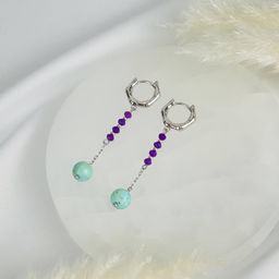 Серьги длинные из Фосфосидерита и Варисцита - Радуга самоцветов фото 2