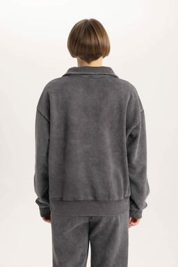 Толстовка с воротником-поло и полумолнией Relax Fit - Defacto фото 5