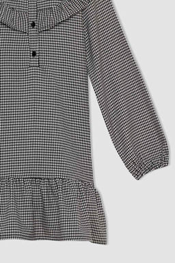 Тканое платье с узором гусиные лапки для девочки - Defacto фото 3