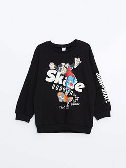 Bisiklet Yaka Nostaljik Maymun Bask?l? Erkek Bebek Sweatshirt