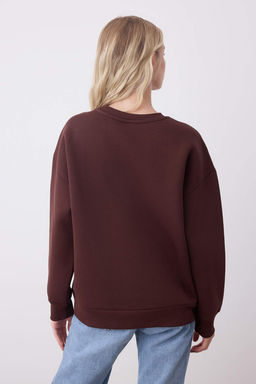 Kahverengi Nak?sl? Oversize/Genis Kal?p Kal?n Ici Polarl? Orme Sweatshirt TWOAW26SW00100 - Trendyolmilla фото 4