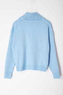 Limited Edition Ac?k Mavi Genis Kal?p Yumusak Dokulu Ajurlu/Delikli Triko Kazak TWOAW25KZ00314 - Trendyolmilla фото 5