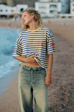 CAMISETA OVERSIZE RAYAS TEXTO / Amarillo - Zara фото 6