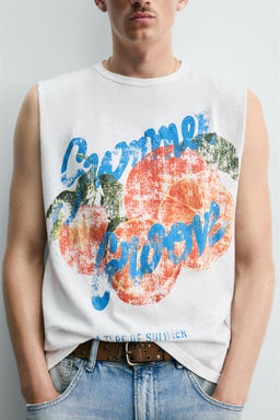 CAMISETA TANK PUNTO LAVADO ESTAMPADO / Blanco - Zara фото 6