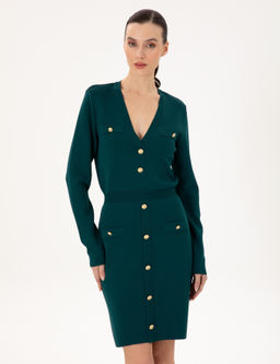 Koyu Ye_il Slim Fit Triko Elbise